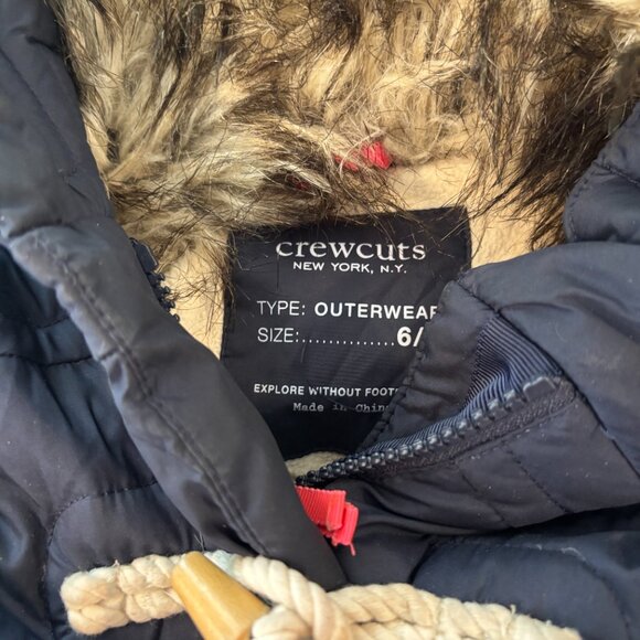 Crewcuts Girls 6 / 7 Blue Down Filled Toggle Faux Fur Hooded Winter Jacket - Picture 2 of 10
